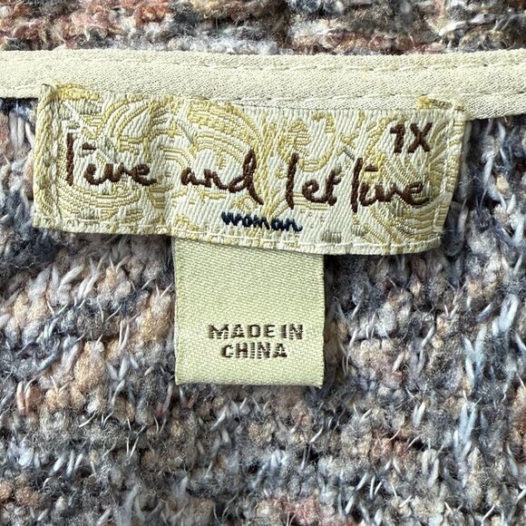 Live & Let Live Womens 1X Boho Print Knit Tunic Top Lace Detail Contrasting Hem - Picture 4 of 12